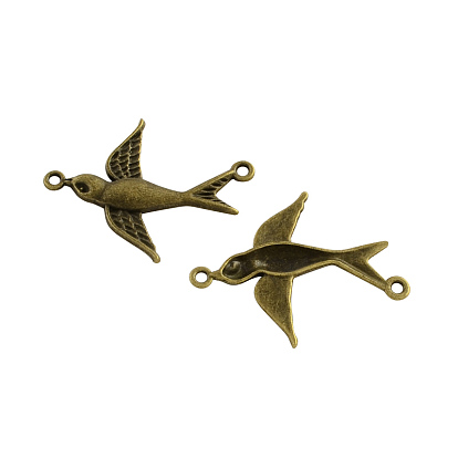 Tibetan Style Alloy Swallow Links/Connectors, Cadmium Free & Lead Free, 37x30x3mm, Hole: 2mm, about 520pcs/1000g