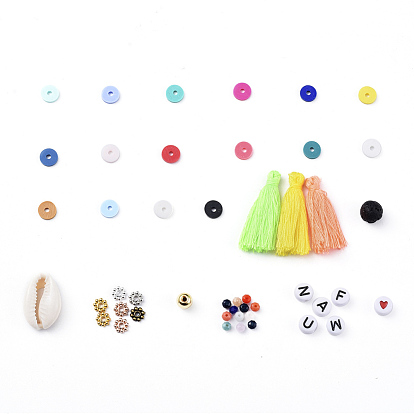 DIY Jewelry Sets, with Acrylic Beads, Natural Lava Rock Beads, Cotton Thread Tassels Pendant, Shell Beads, Alloy Spacer Beads, Handmade Polymer Clay Heishi Beads, Synthetic Hematite Beads and Glass Beads