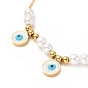 Placage ionique (ip) 304 colliers pendentif mauvais œil en acier inoxydable, colliers de perles rondes en plastique pour femmes