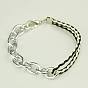 Fashion Braided Bracelets, with PU Leather Cord, Aluminium Chains and Alloy Lobster Claw Clasps, 195mm