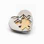Amantes de la joyería par de San Valentín 304 corazón de acero inoxidable con rompecabezas divididos colgantes, 17x17x3 mm, agujero: 5 mm, 24x28x3 mm, agujero: 7.5 mm