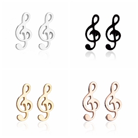 304 Stainless Steel Music Note Studs Earrings with 316 Stainless Steel Pins for Women