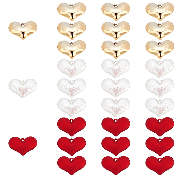 Superhallazgos 30 piezas 3 estilo corazón colgantes, Incluye colgantes de plástico ccb electrochapado y acrílico pintado con spray opaco