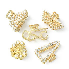 5 Styles Alloy Claw Hair Clips, with ABS Plastic Imitation Pearl, Long-Lasting Plated, Bowknot & Number 520 & Masquerade & Butterfly & Triangle