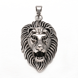 Lion 304 Stainless Steel Big Pendants, 62x39x20mm, Hole: 8x10mm