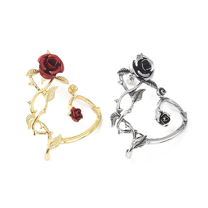 Alloy Rose Flower Stud Earrings, Climber Wrap Around Earrings for Women