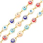 304 Stainless Steel & Evil Eye Glass Beads Link Chain, Long-Lasting Plated, Unwelded, with Spool