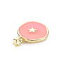 Brass Enamel Pendants, Cadmium Free & Nickel Free & Lead Free, Real 16K Gold Plated, Flat Round with Star