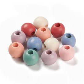 Spray Painted Natural Maple Wood European Beads, Large Hole Beads, Round