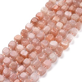 Natural Peach Moonstone Beads Strands, with Seed Beads, Square