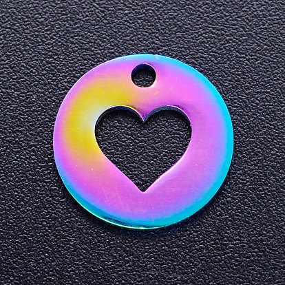 Ion Plating(IP) 201 Stainless Steel Charms, Flat Round with Heart