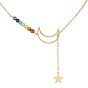 Alloy Moon & Star Lariat Necklace, Natural & Synthetic Mixed Stone Beaded Stainless Steel Necklace