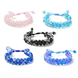 Glass Round Braided Bead Bracelets, Double Line Adjustable Bracelet