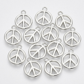 Plating ABS Plastic Pendants, Peace Sign, Ring