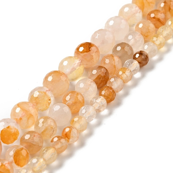 Quartz hématoïde jaune naturel/fils de perles de quartz guérisseur doré, à facettes (128 facettes), ronde