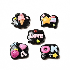 Opaque Resin Cabochons, Cloud with Ice Cream/Letter/Strawberry/Word/Star Pattern, Black