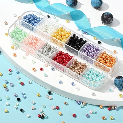 1200 piezas 12 cuentas de perlas de vidrio perlado pintadas para hornear de color, rondo