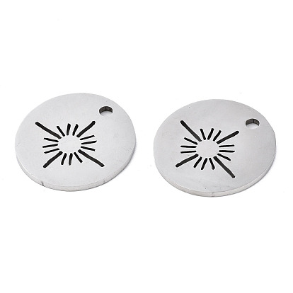 201 Stainless Steel Pendants, Laser Cut, Flat Round with Sun