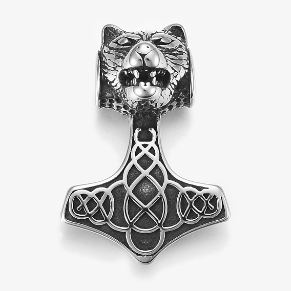 304 Stainless Steel Pendants, Thor's Hammer with Tiger