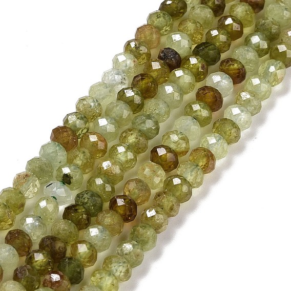 Natural Green Garnet Beads Strands, Faceted, Rondelle