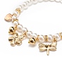 ABS Plastic Imitation Pearl Beaded Stretch Bracelet with Alloy Enamel Charms for Kids, White
