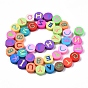 Handmade Polymer Clay Bead Strands, FLat Round with Capital Letter