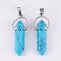 Mixed Gemstone Double Terminated Pointed Pendants, with Brass Findings, Bullet, Platinum