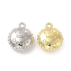Rack Plating Alloy Charms, Cadmium Free & Lead Free, Flat Round with Crown & Word Queen