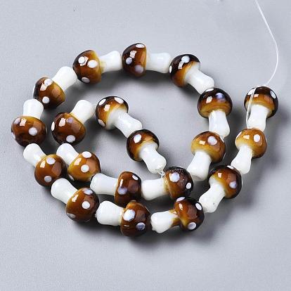 Brins de perles à chalumeau manuels, forme de champignon avec tache blanche