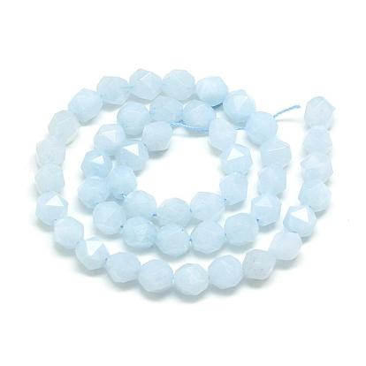 Natural Chalcedonye Beads Strands, Imitation Aquamarin, Dyed & Heated, Star Cut Round Beads, Faceted