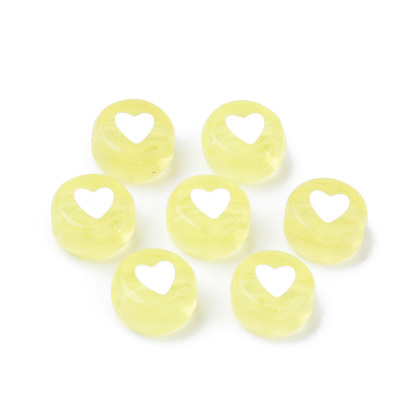 Transparent Acrylic Beads, Flat Round with White Heart