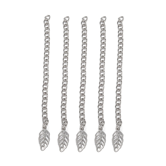 304 Stainless Steel Chain Extender, with Leaf Pendants, 60mm