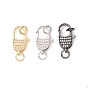 Brass Micro Pave Clear Cubic Zirconia Lobster Claw Clasps, with Jump Rings, Cadmium Free & Lead Free, Long-Lasting Plated
