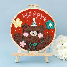 Bear Pattern Punch Embroidery Kits, including Embroidery Fabric & Yarn, Punch Needle Pen, Wood Holder, Instruction Sheet