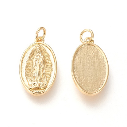 Brass Lady of Guadalupe Pendants, with Jump Rings, Long-Lasting Plated, Oval with Virgin Mary