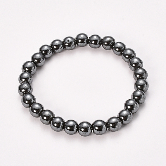 Hématite synthétiques non magnétiques bracelets extensibles perlé, ronde