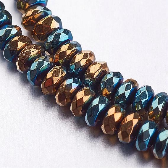 Faceted Non-magnetic Synthetic Hematite Bead Strands, Rondelle