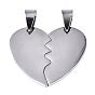 304 Stainless Steel Split Pendants, Double Side Polished, Heart