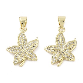 Rack Plating Flower Brass Micro Pave Cubic Zirconia Pendants, Cadmium Free & Lead Free, Long-Lasting Plated, Real 18K Gold Plated