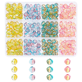 Two Tone Transparent Spray Painted Acrylic Corrugated Beads, for Name Bracelets & Jewelry Making, Round
