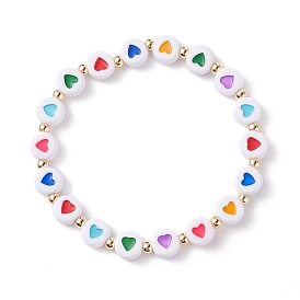 Bracelet extensible de perles acryliques rondes plates à motif de coeur pour enfant