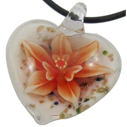 Handmade Lampwork Pendants, with Inner and Gold Sand, Heart, 32x38mm, Hole: 5mm