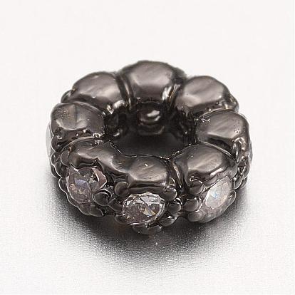 Brass Micro Pave Cubic Zirconia Beads, Flat Round