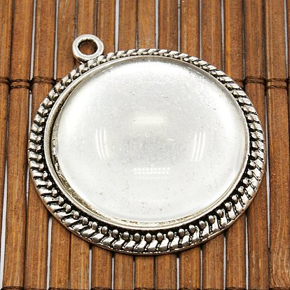 25mm Transparent Clear Domed Glass Cabochon Cover for Photo Pendant Making, with Alloy Settings, Pendant: 31x3mm, Hole: 2mm, Glass: 25x7.4mm