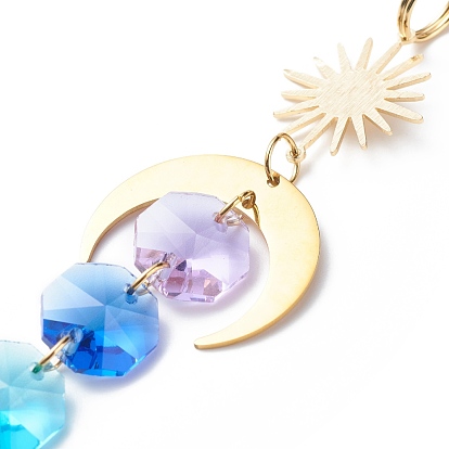 Galvanoplastie octogone perles de verre pendentif décorations, attrape-soleil, fabricant d'arc-en-ciel, avec 304 anneaux brisés en acier inoxydable, pendentifs en verre transparent à facettes, rond/larme/cœur