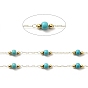 Ion Plating(IP) 316 Surgical Stainless Steel Paperclip Chains, Synthetic Turquoise Beads Chain, Soldered, with Spool