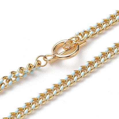 Латунные Снаряженная цепи ожерелья, с эмалью и застежками из нержавеющей стали 304, реальный 18 k позолоченный