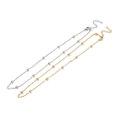 304 collier chaîne singapour en acier inoxydable avec perles pour hommes femmes