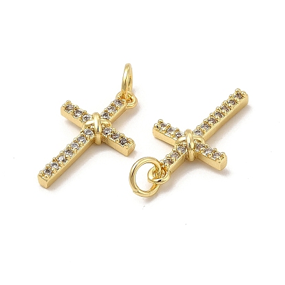 Micro cuivres ouvrent pendentifs zircone cubique, avec anneau de saut, charme de croix de religion