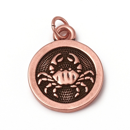 Brass Pendants, with Jump Rings, Long-Lasting Plated, Flat Round with 12 Constellation/Zodiac Sign